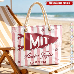 Personalized College Pennant Beach Tote - Custom Name & Class Year