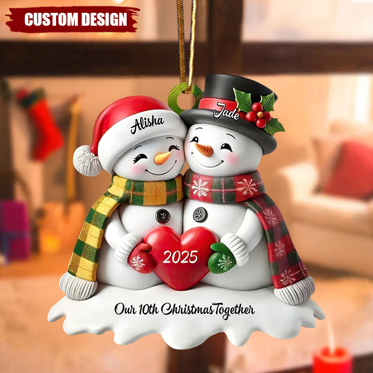 Personalized Couple Snowman Christmas Ornament- Anniversary & Christmas Gift