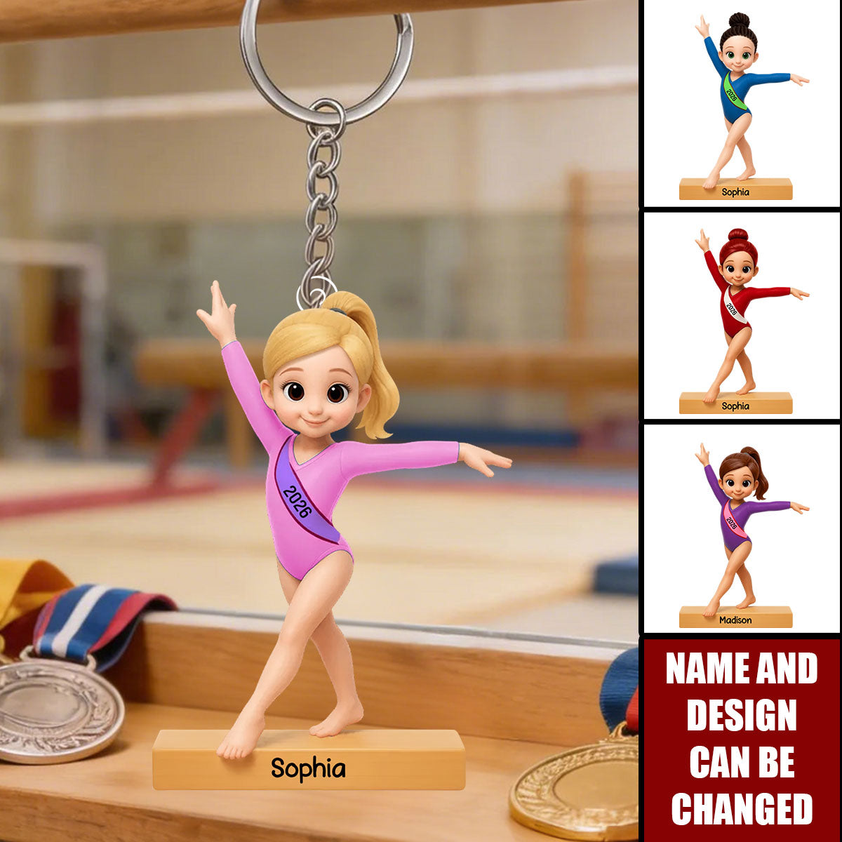Personalized Gymnast Keychain – Custom Name Gymnast Gift For girls