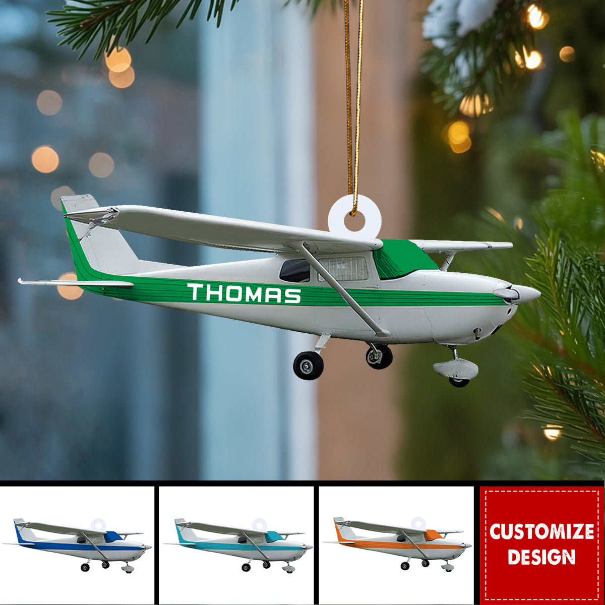 Personalized Airplane Ornament – Custom Name & Color • Pilot Gift • Christmas Tree Decor