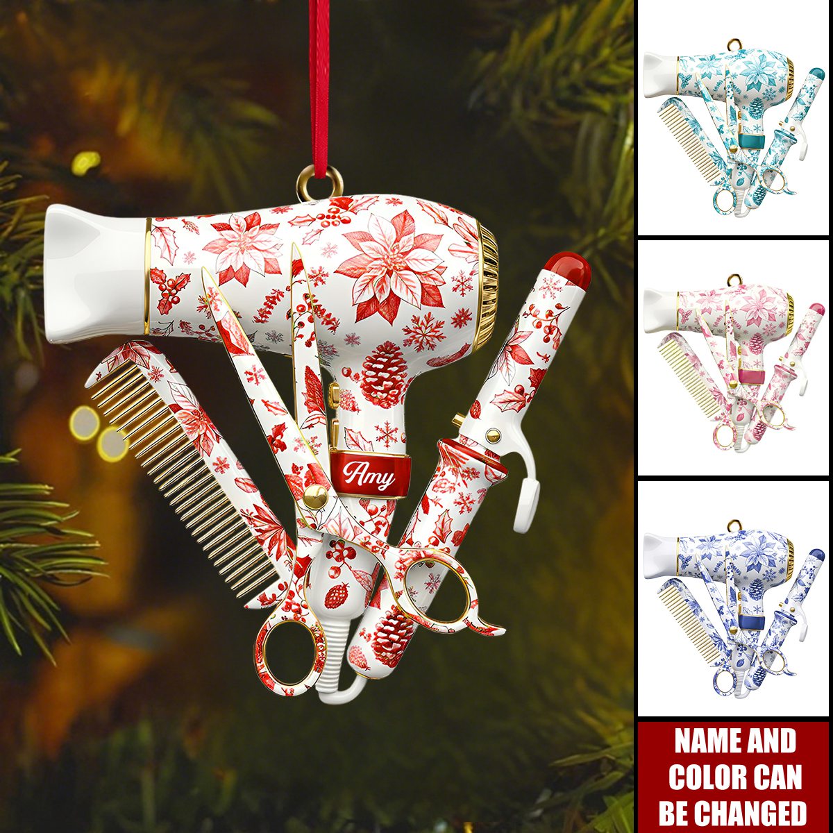 Personalized Hairstylist Christmas Ornament – Custom Name & Color