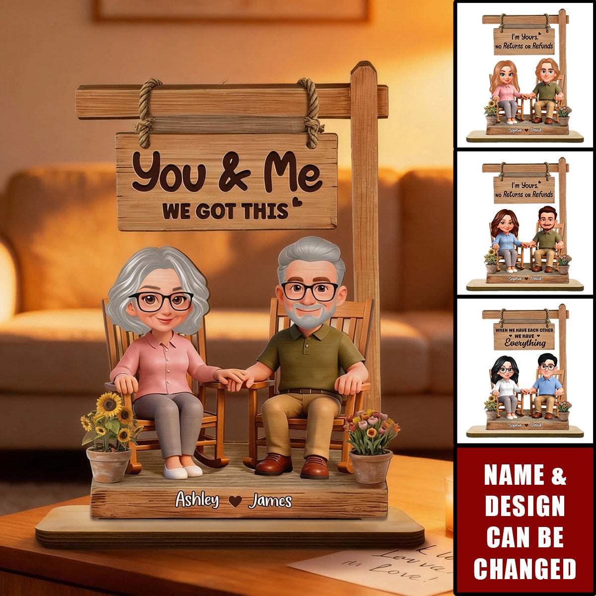 Personalized Couple Wooden Plaque — Custom Name "You & Me We Got This" Anniversary Gift