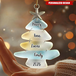 Personalized Sea Glass Tree Ornament Christmas Gift - Custom Names & Year