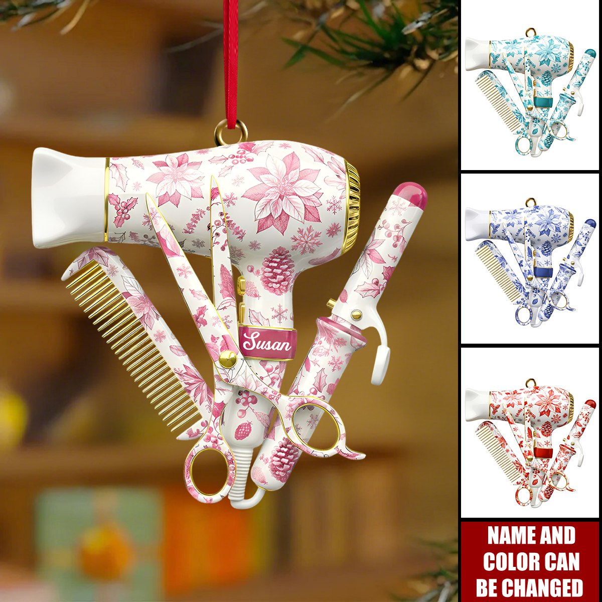 Personalized Hairstylist Christmas Ornament – Custom Name & Color