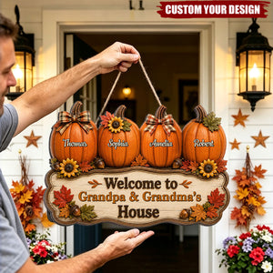 Personalized Fall Pumpkin Welcome Door Sign - Halloween Gift, Autumn Harvest Gift