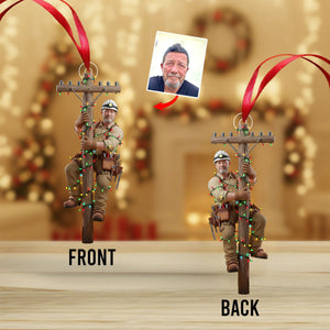 Electric Lineman Ornament with Custom Face – Unique Christmas Gift for Utility Workers