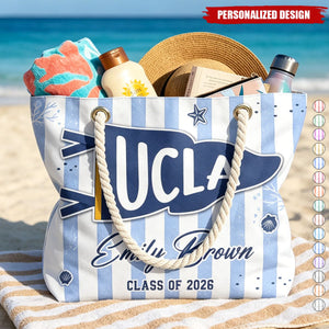 Personalized College Pennant Beach Tote - Custom Name & Class Year