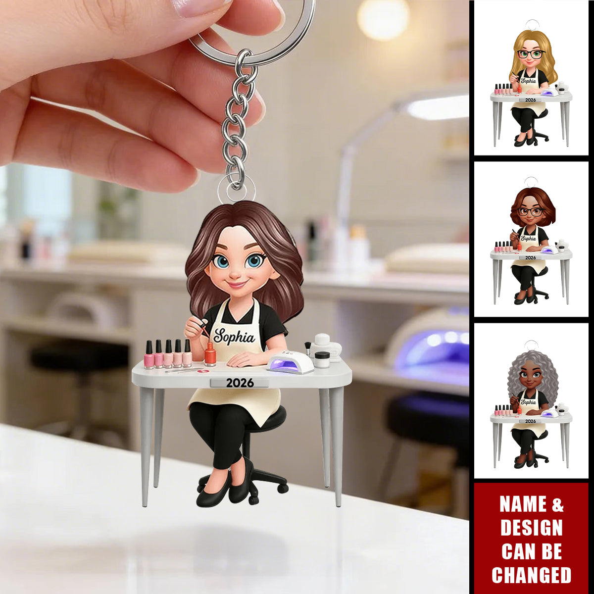 Personalized Nail Technician Keychain – Custom Name Manicurist Gift