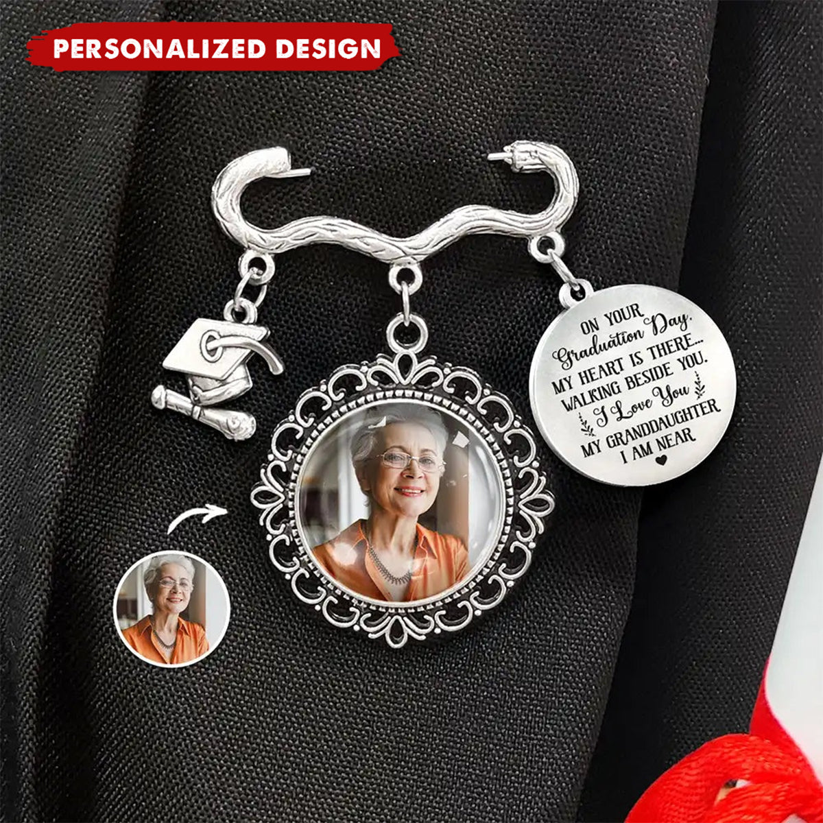 Personalized Graduation Tassel Pin - My Heart Is There Walking Beside You