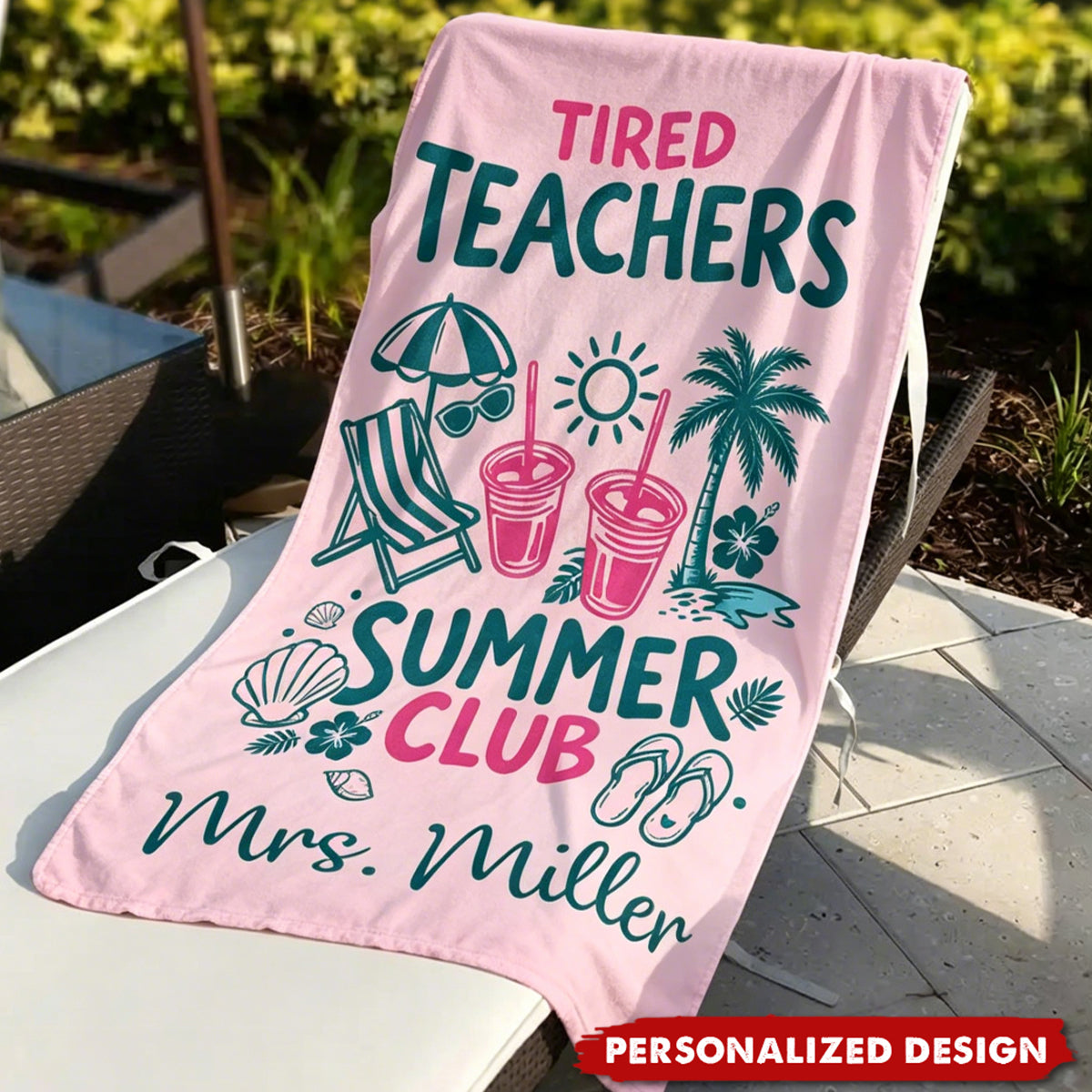 Personalized Teachers Summer Club Beach Towel - Custom Name