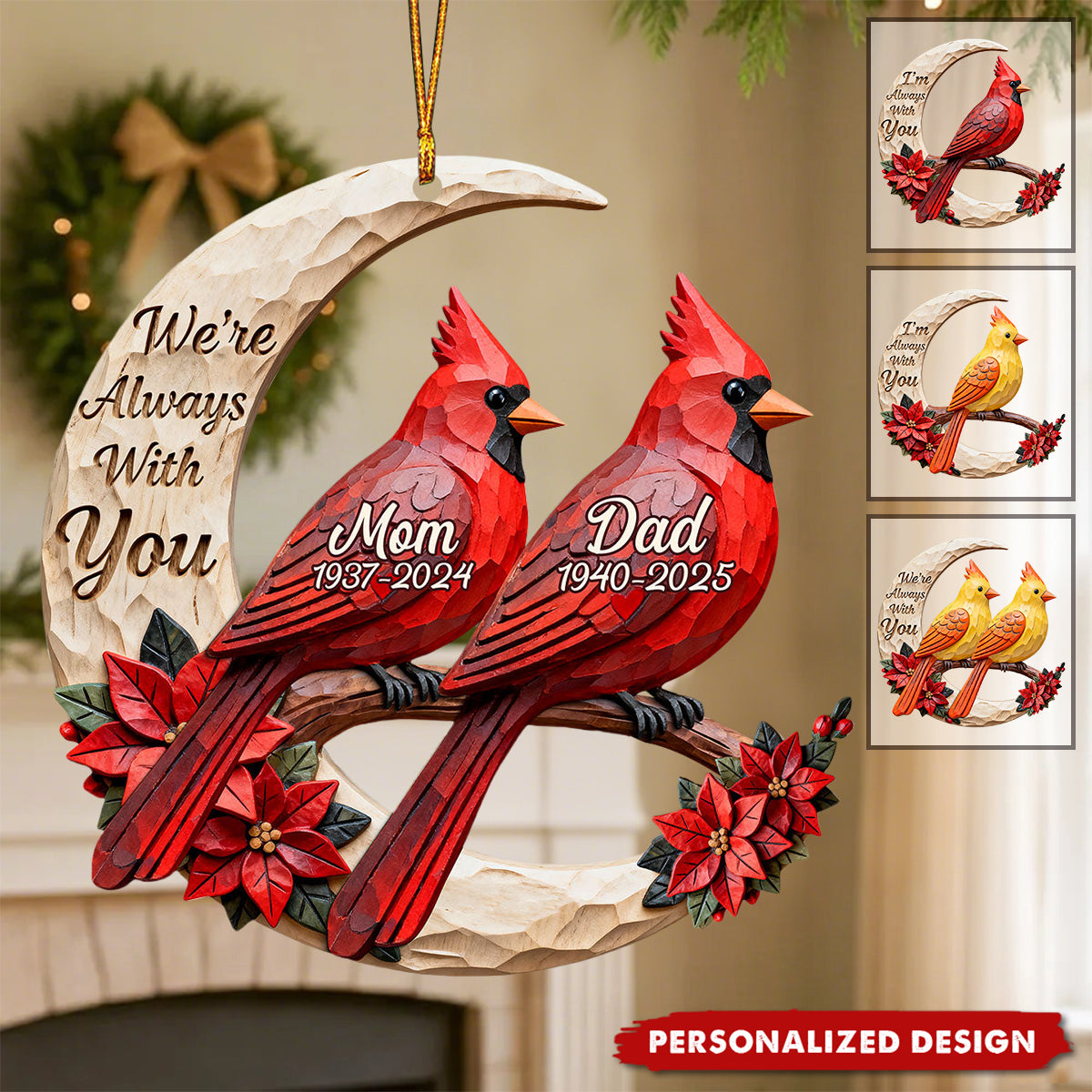 Personalized Cardinal Memorial Ornament – “I’m Always With You”