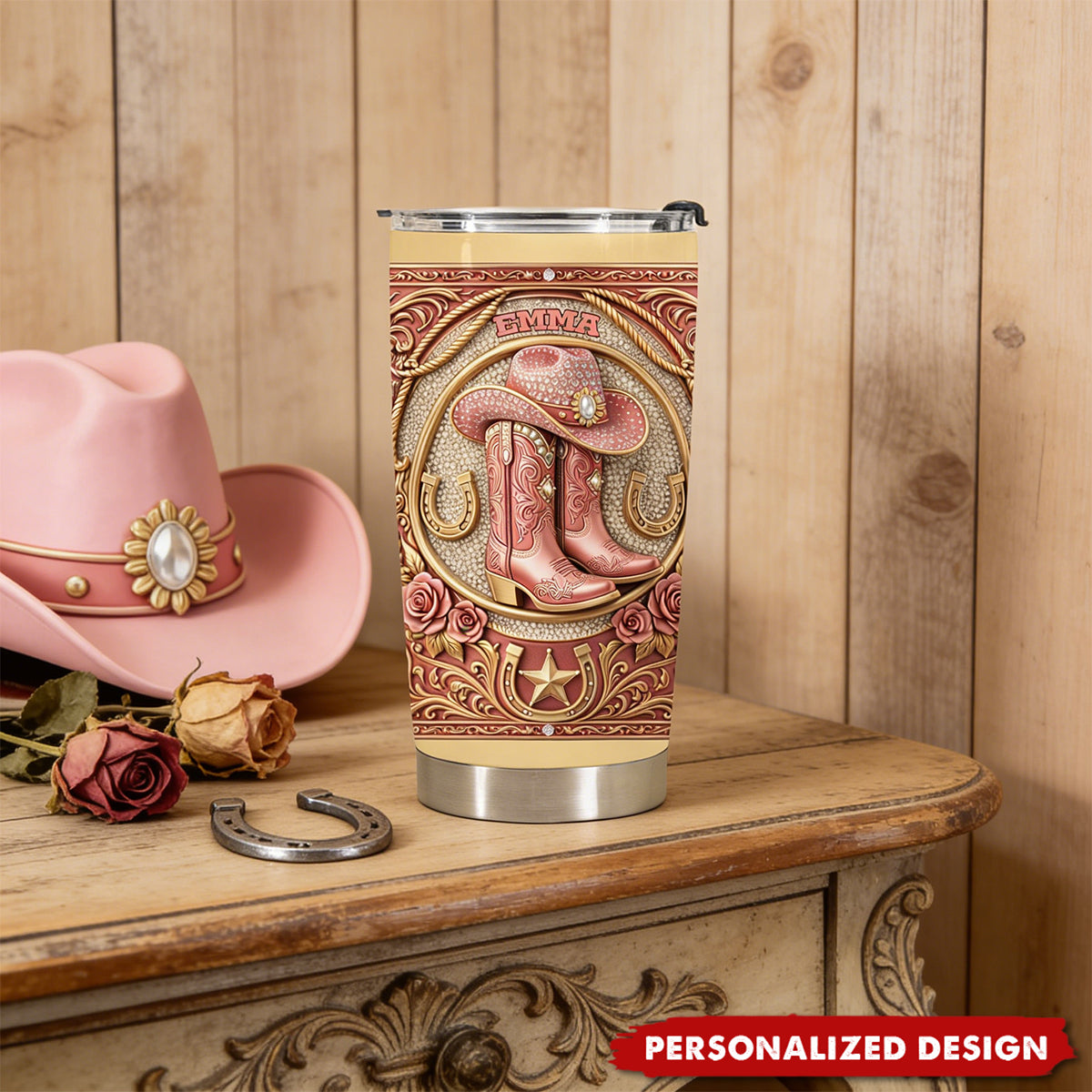 Personalized Pink Western Cowgirl Tumbler - Gift For Bestie and Cowgirls