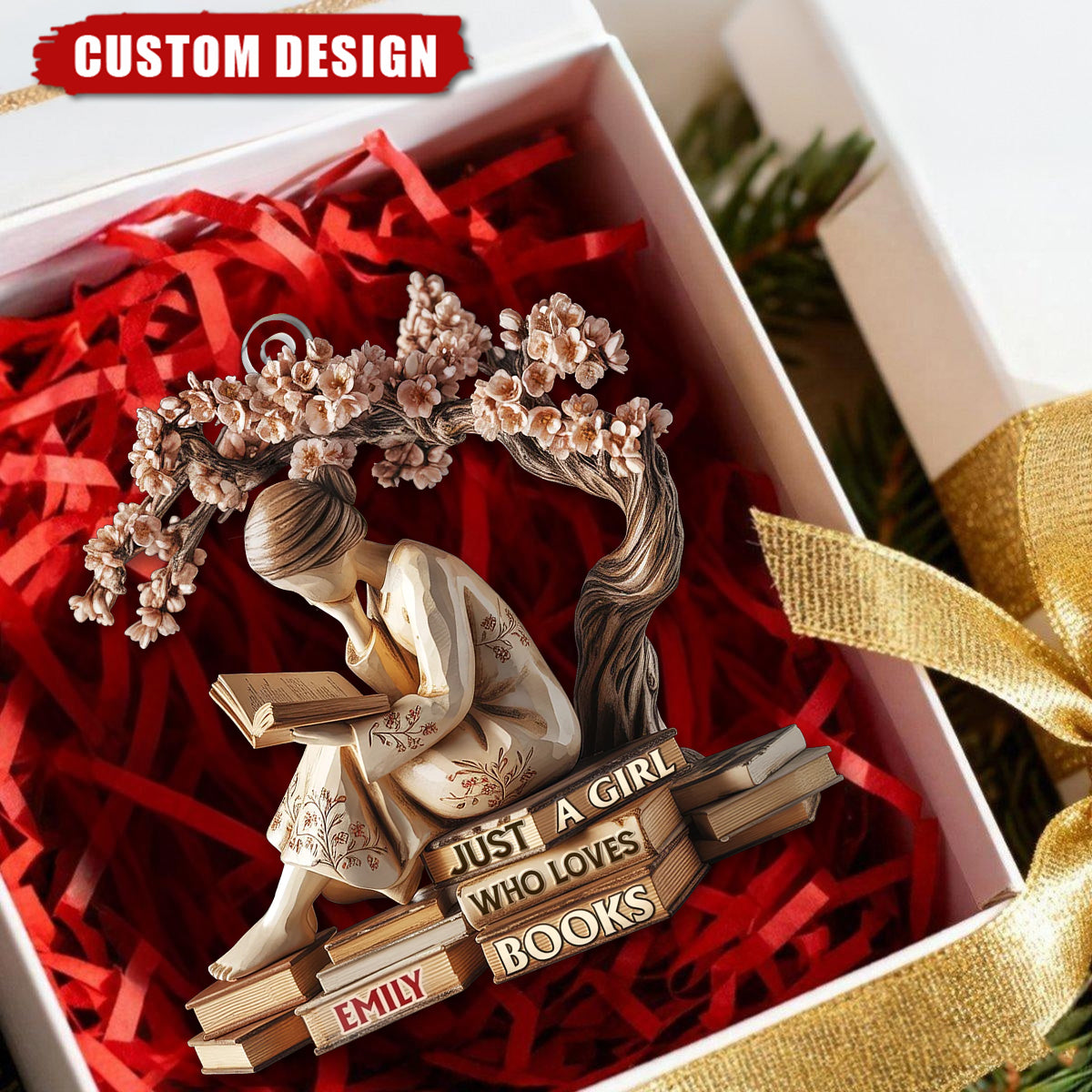 Personalized “Just A Girl Who Loves Books” Ornament – Custom Name Book Lover Gift for Readers