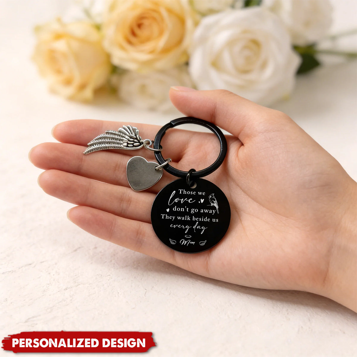 Personalized Memorial Photo Keychain – Angel Wing Remembrance Gift
