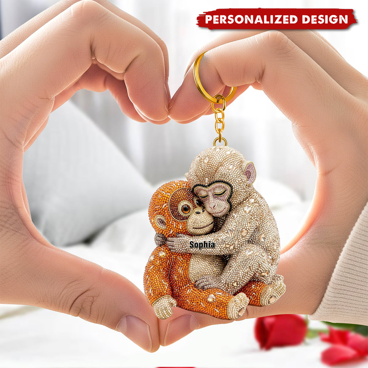 Personalized Monkey Hug Keychain – Custom Name Gift For friends, family, or kids