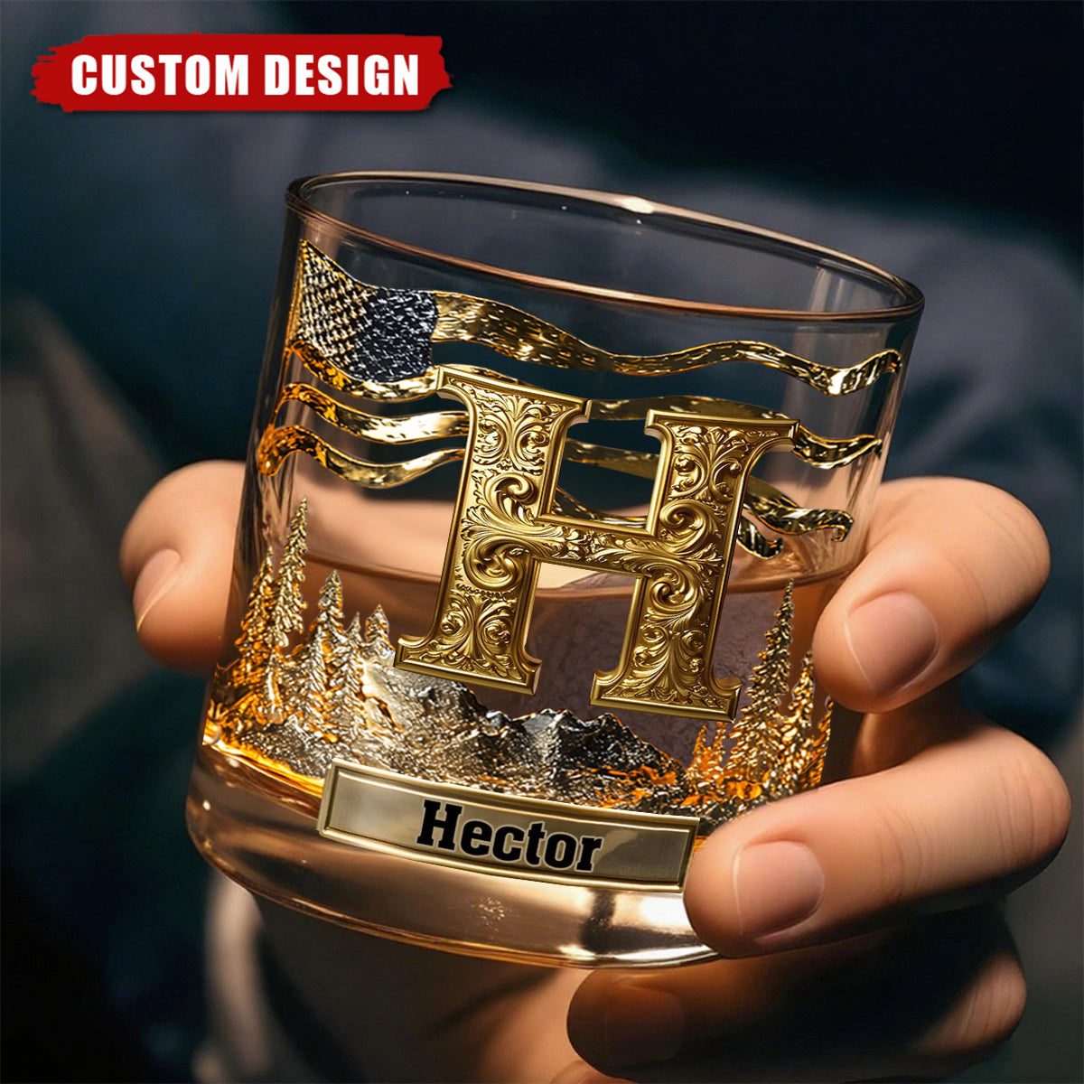 Custom Engraved Initial Whiskey Tumbler – Premium Gift for Him