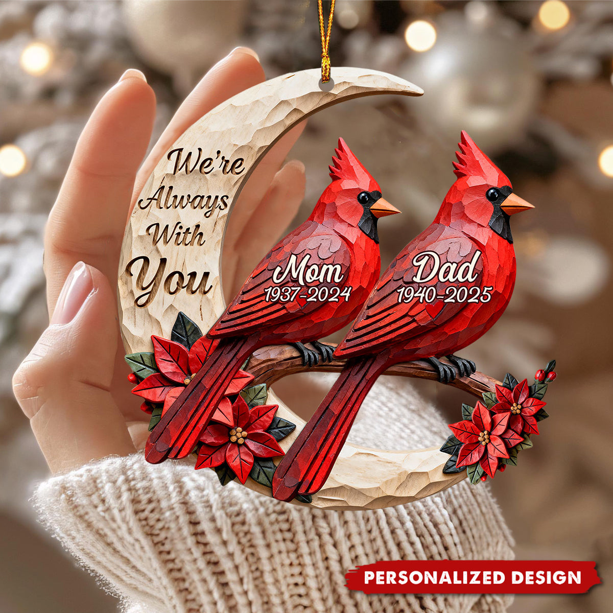 Personalized Cardinal Memorial Ornament – “I’m Always With You”