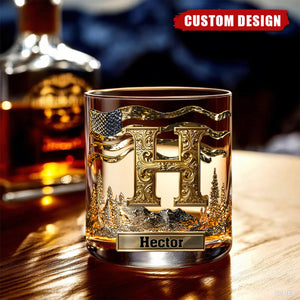 Custom Engraved Initial Whiskey Tumbler – Premium Gift for Him