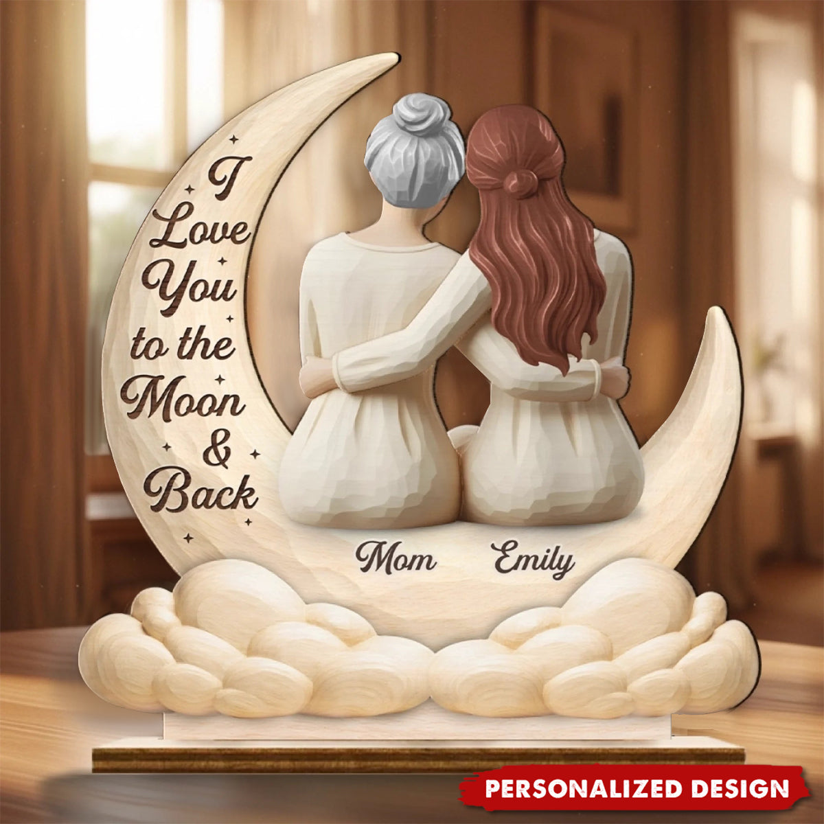 "I Love You to the Moon & Back" Wooden Plaque - Personalized Mother's Day Birthday Gifts For Mom