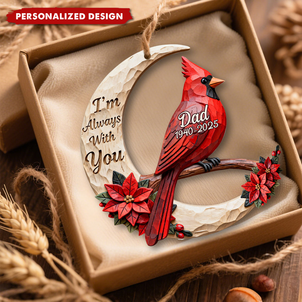 Personalized Cardinal Memorial Ornament – “I’m Always With You”