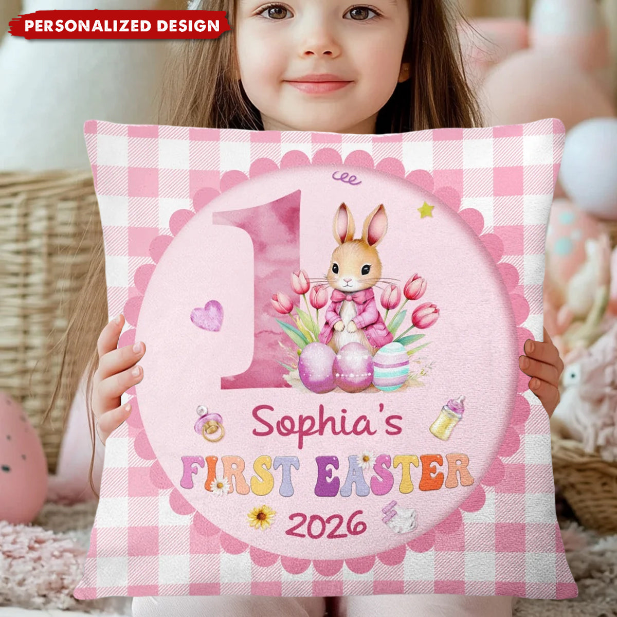 Personalized Baby's First Easter Pillow - Custom Baby Name Easter Gift
