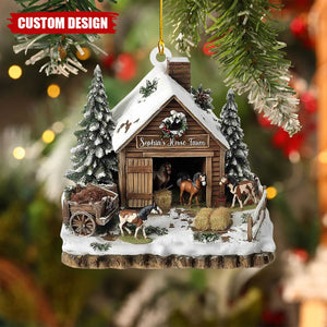 Custom Horse Farm Christmas Ornament – Personalized Winter Barn Scene