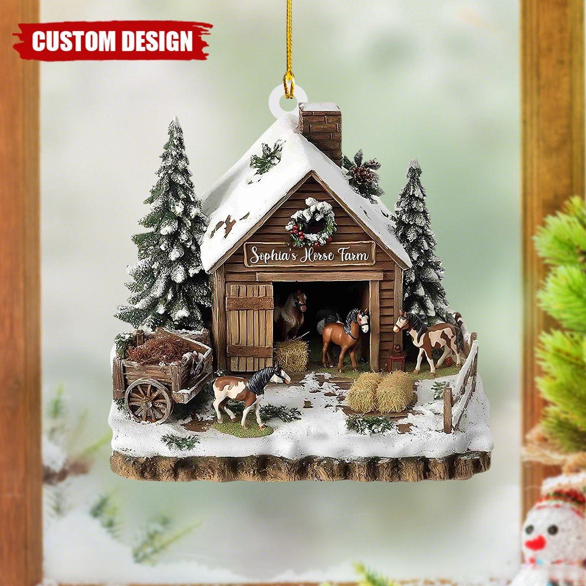 Custom Horse Farm Christmas Ornament – Personalized Winter Barn Scene