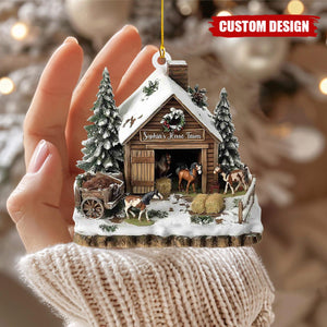 Custom Horse Farm Christmas Ornament – Personalized Winter Barn Scene