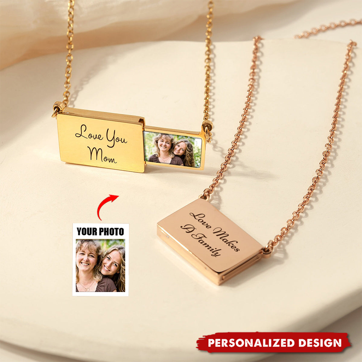 Personalized Hidden Drawer Picture Locket Necklace - Perfect Gift For Mom