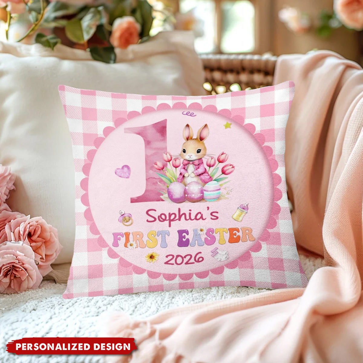 Personalized Baby's First Easter Pillow - Custom Baby Name Easter Gift
