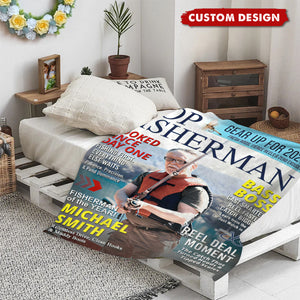 Custom “Top Fisherman” Magazine Cover Blanket – Personalized Fishing Photo Gift