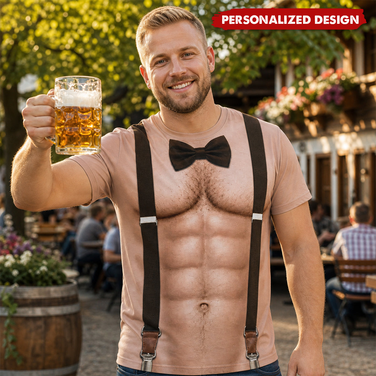 Personalized Bow Tie & Suspenders Muscular T-Shirt