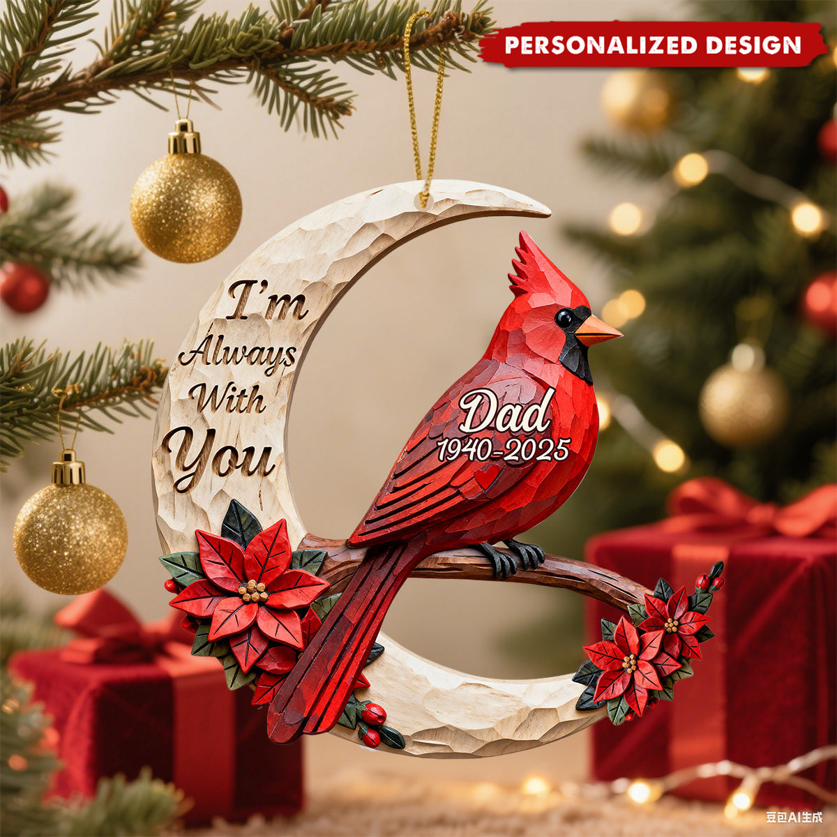 Personalized Cardinal Memorial Ornament – “I’m Always With You”
