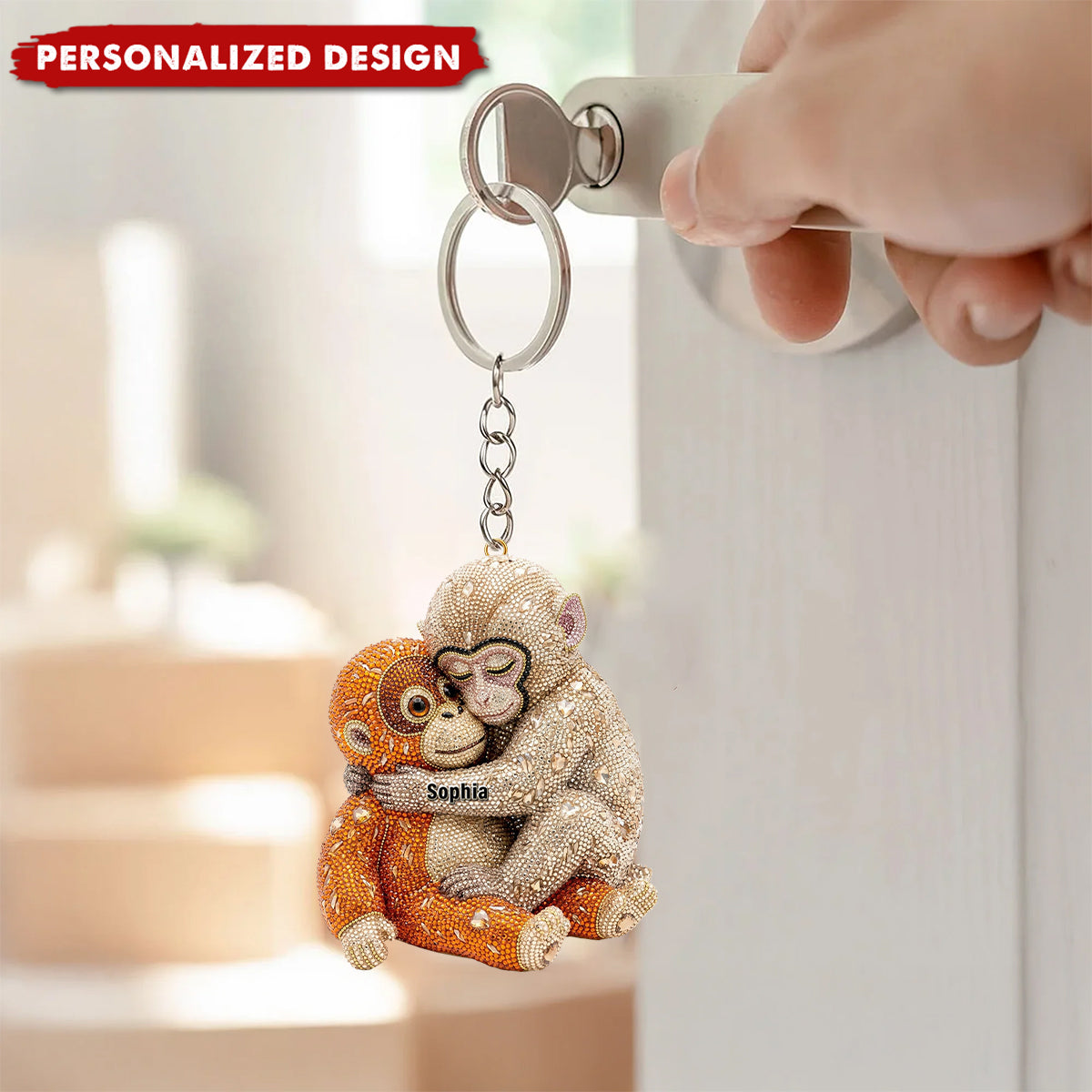 Personalized Monkey Hug Keychain – Custom Name Gift For friends, family, or kids
