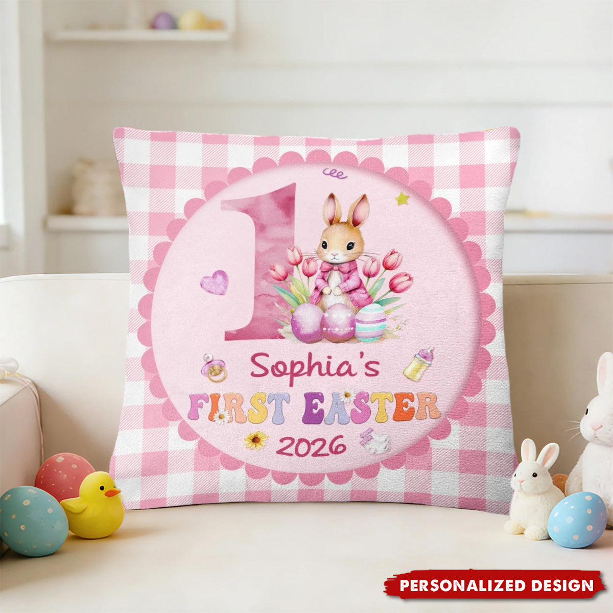 Personalized Baby's First Easter Pillow - Custom Baby Name Easter Gift