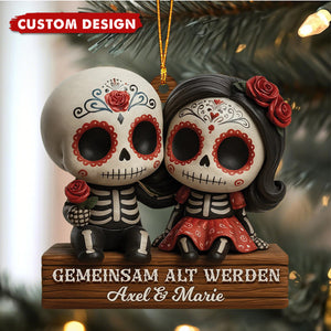 Custom “Growing Old Together” Skull Couple Ornament – Personalized Names Gift for Couples