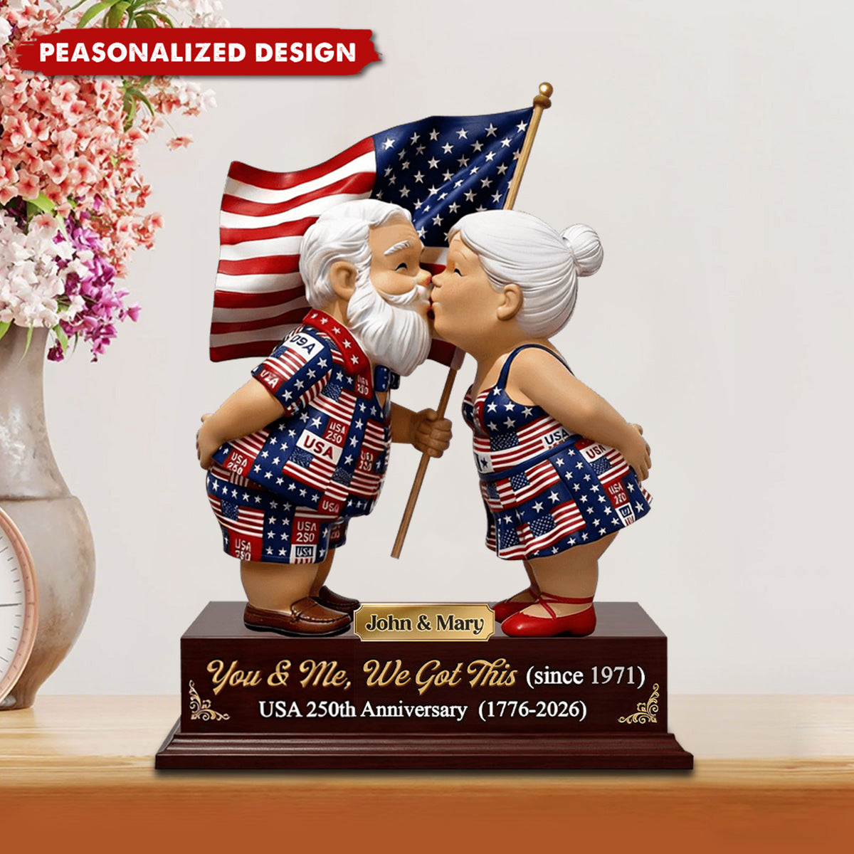 Personalized USA 250th Anniversary Couple Plaque – You & Me, We Got This