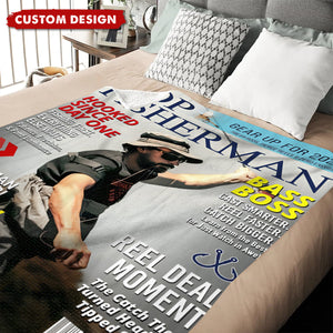 Custom “Top Fisherman” Magazine Cover Blanket – Personalized Fishing Photo Gift