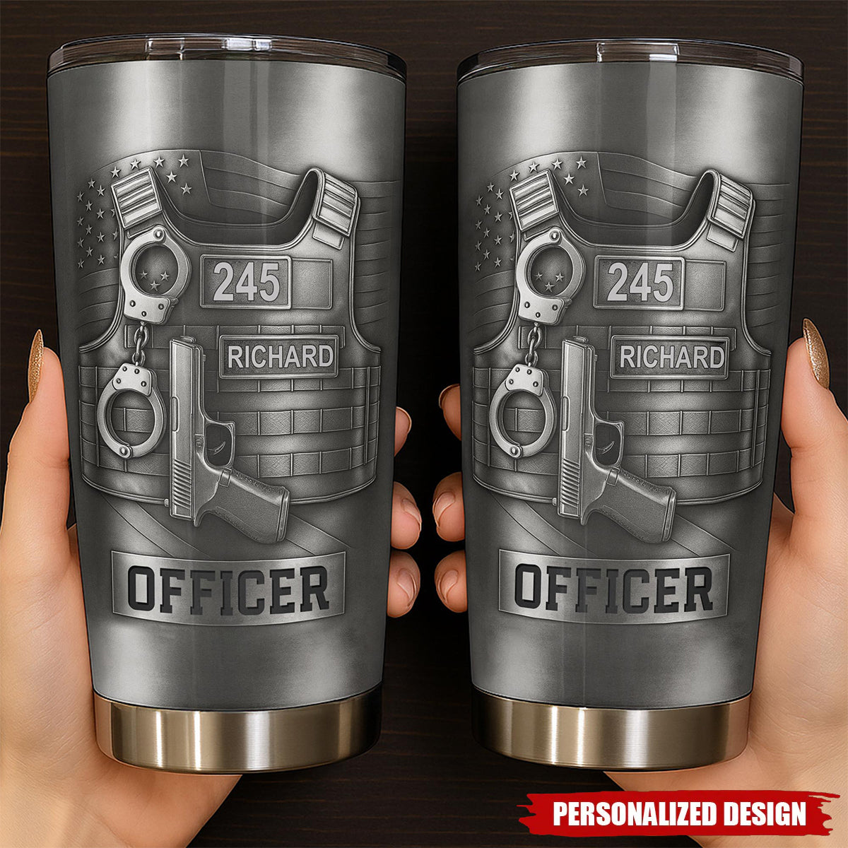 Personalized Police Officer Tumbler – Custom Name & Badge Number
