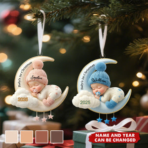Personalized Baby's 1st Christmas Moon Ornament – Custom Name & Year Keepsake Gift