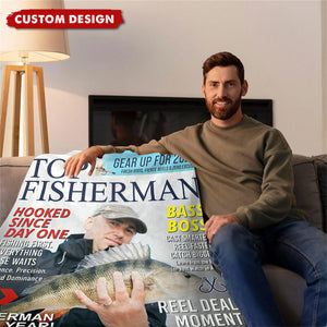 Custom “Top Fisherman” Magazine Cover Blanket – Personalized Fishing Photo Gift