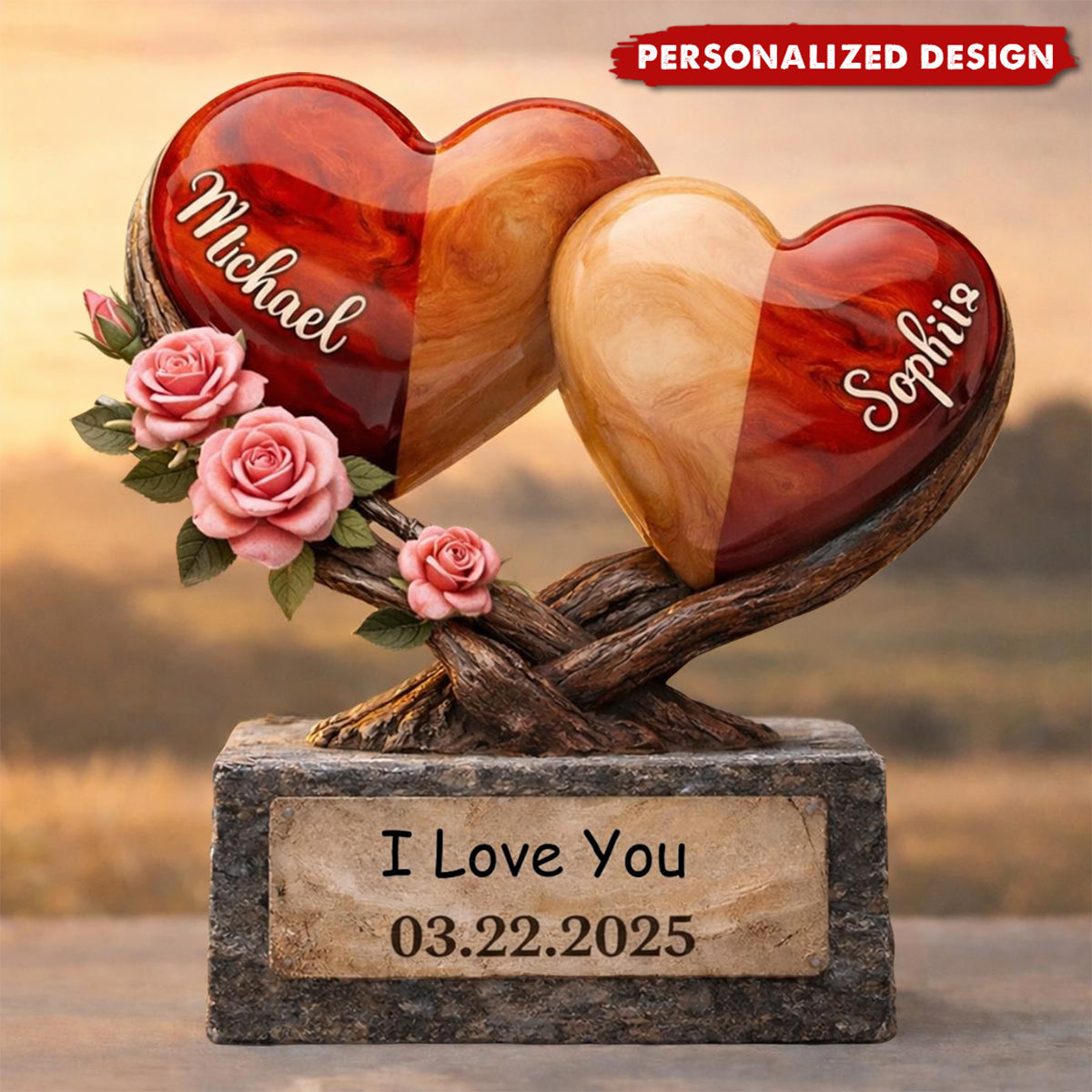 Personalized Heart Couple Plaque – Custom Names & Date Anniversary Gift for Her/Him