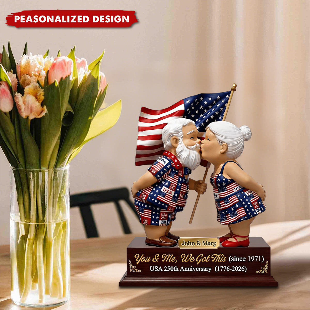Personalized USA 250th Anniversary Couple Plaque – You & Me, We Got This