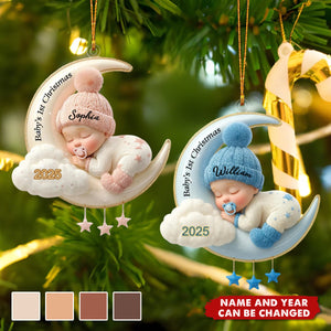 Personalized Baby's 1st Christmas Moon Ornament – Custom Name & Year Keepsake Gift
