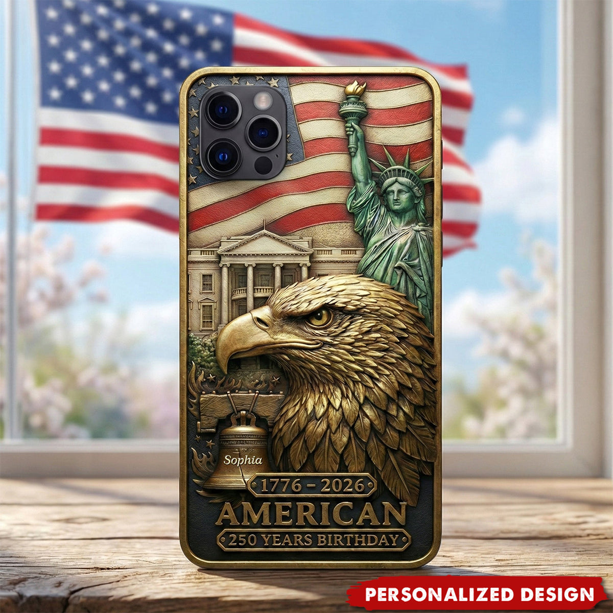 Personalized US 250th Anniversary Phone Case - Custom Name Patriotic Gift