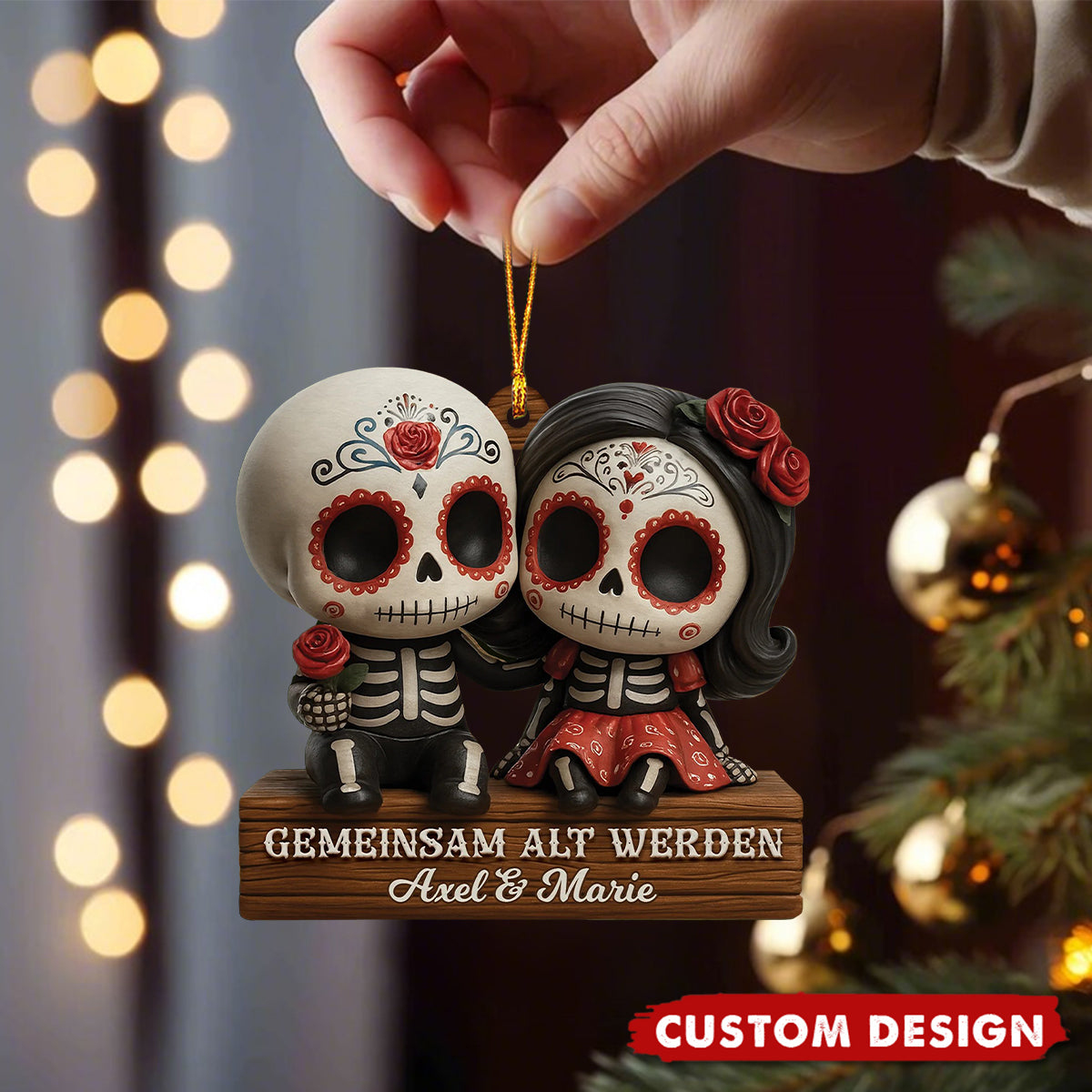 Custom “Growing Old Together” Skull Couple Ornament – Personalized Names Gift for Couples