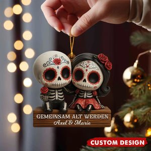 Custom “Growing Old Together” Skull Couple Ornament – Personalized Names Gift for Couples