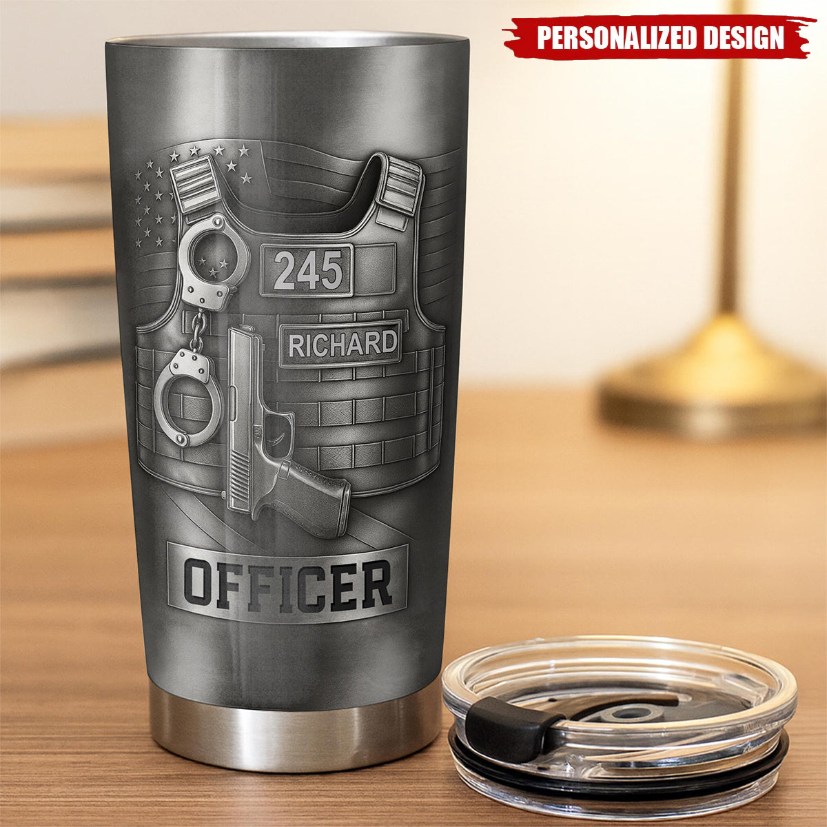 Personalized Police Officer Tumbler – Custom Name & Badge Number