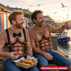 Personalized Bow Tie & Suspenders Muscular T-Shirt