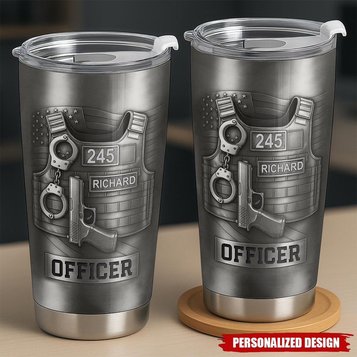 Personalized Police Officer Tumbler – Custom Name & Badge Number